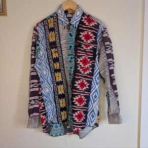 VTG Wrangler Aztec Western Shirt 16.5 35 Made in USA Geometric 90s Rodeo